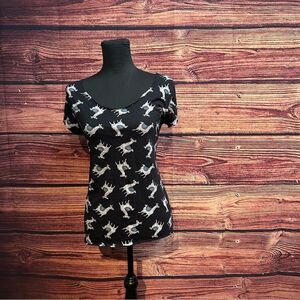 Women's Black Medium Llama Shirt Top Blouse Customized Hand Woven Braided Back